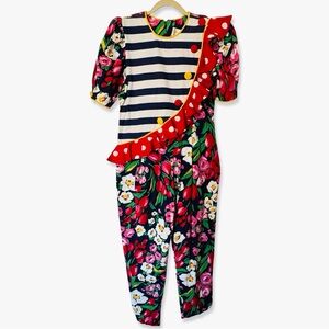 VINTAGE DEBORAH LAWS Clowncore Maximalist Ruffle Floral Jumpsuit